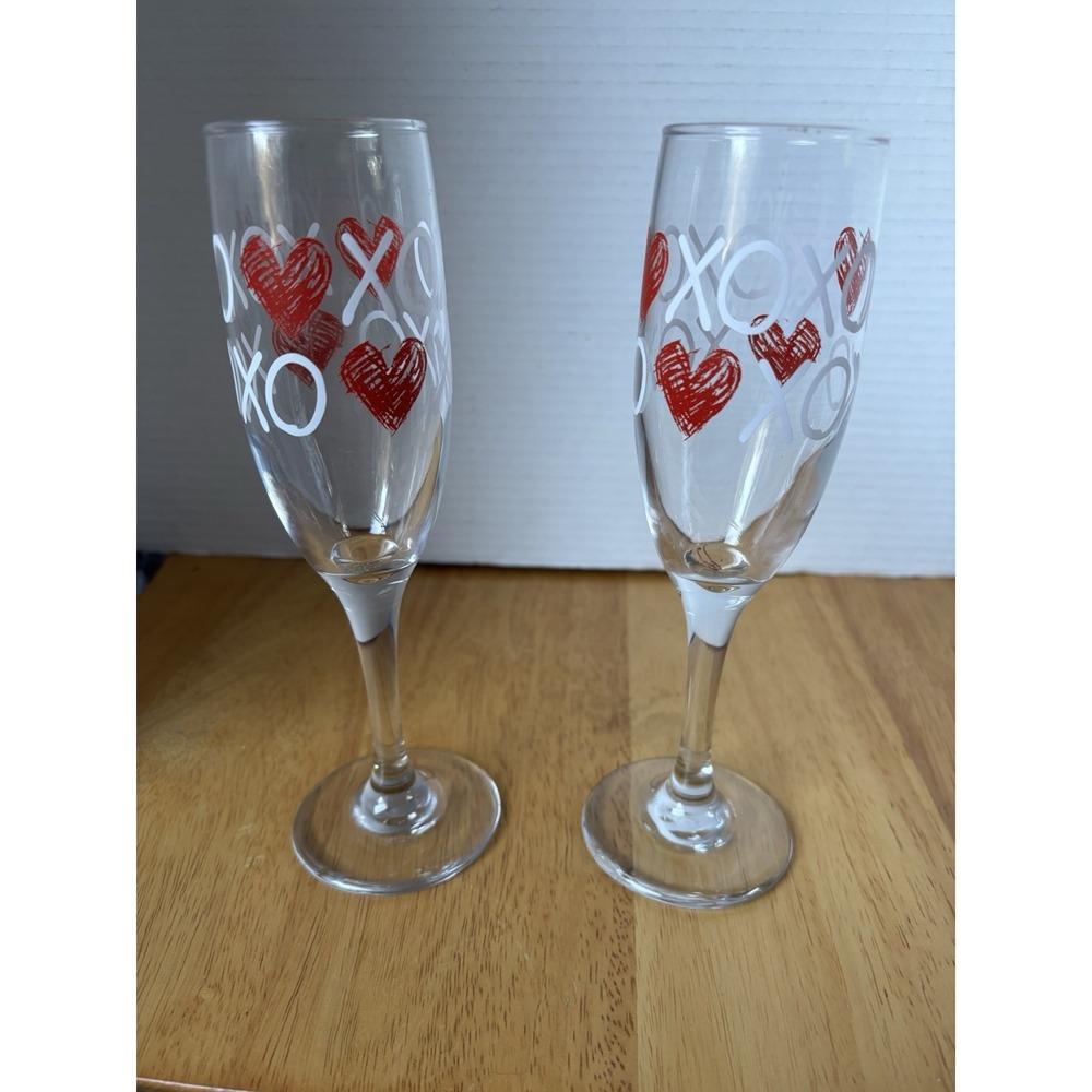 Champagne, Glasses, Heart XO Flute champagne glasses 8.5" Tall Set Of 2